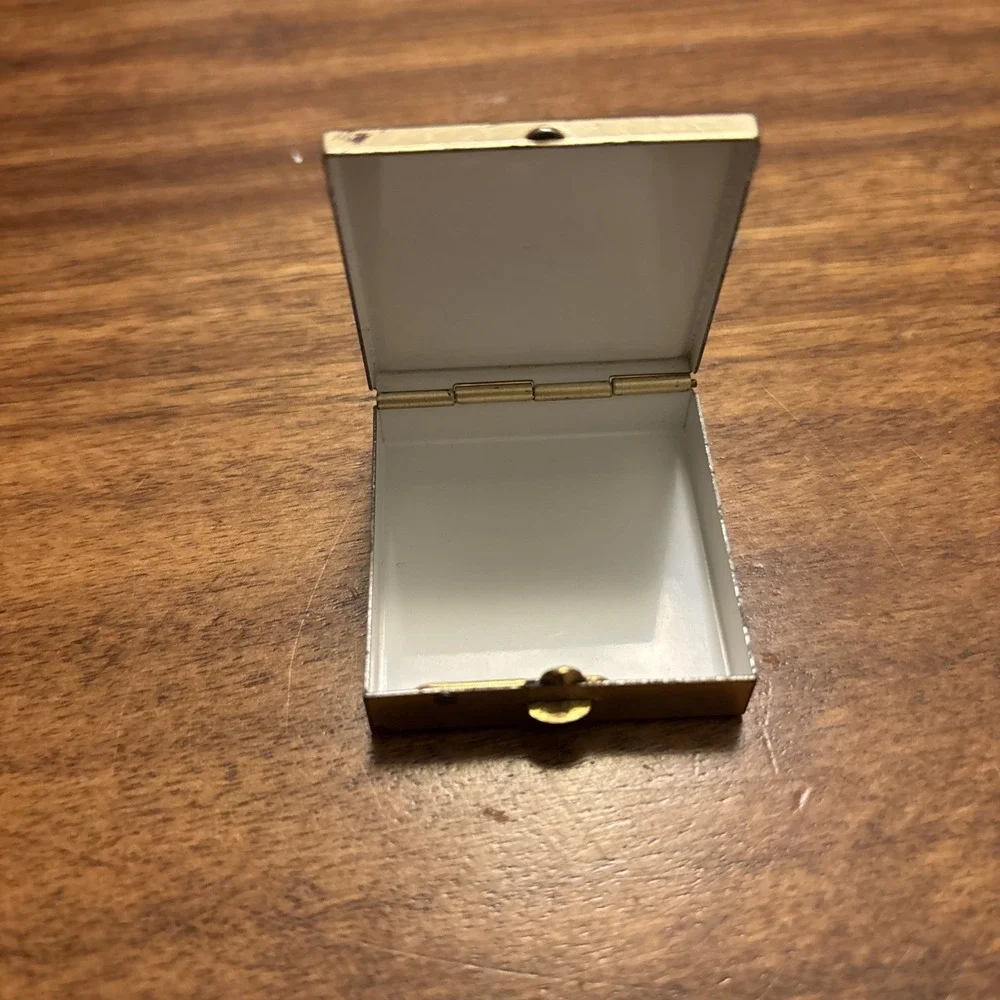Vintage Gold Tone Pill Box with Floral Design Mini - Picture 3 of 6